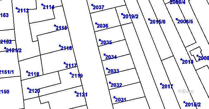 Parcela st. 2034 v KÚ Líšeň, Katastrální mapa
