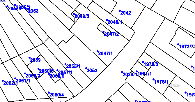 Parcela st. 2047/1 v KÚ Líšeň, Katastrální mapa