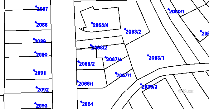Parcela st. 2067/3 v KÚ Líšeň, Katastrální mapa