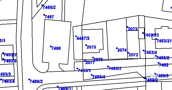 Parcela st. 2075 v KÚ Líšeň, Katastrální mapa