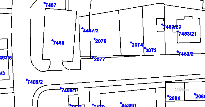 Parcela st. 2076 v KÚ Líšeň, Katastrální mapa