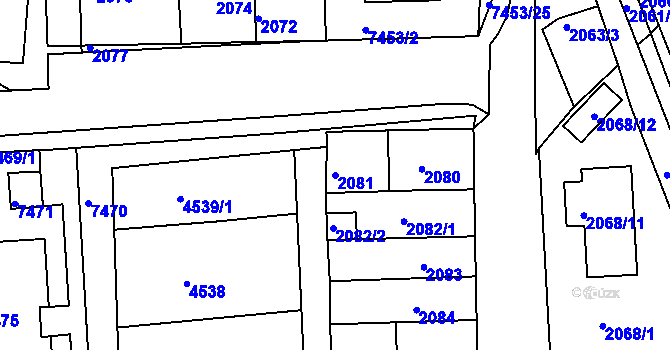Parcela st. 2081 v KÚ Líšeň, Katastrální mapa