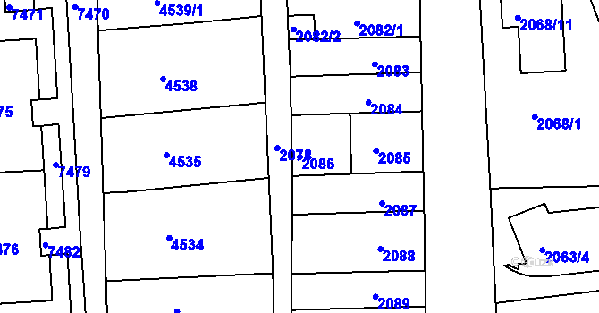 Parcela st. 2086 v KÚ Líšeň, Katastrální mapa