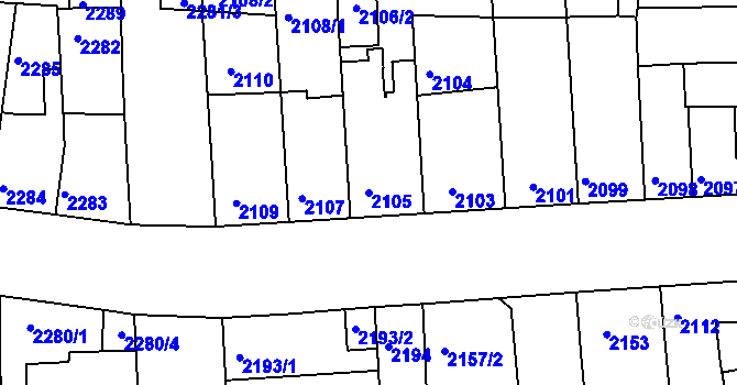 Parcela st. 2105 v KÚ Líšeň, Katastrální mapa