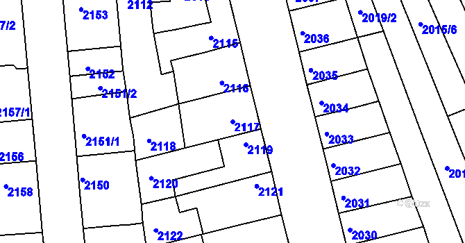 Parcela st. 2117 v KÚ Líšeň, Katastrální mapa