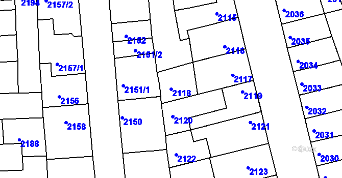 Parcela st. 2118 v KÚ Líšeň, Katastrální mapa