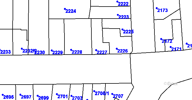 Parcela st. 2227 v KÚ Líšeň, Katastrální mapa