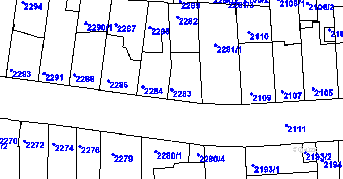 Parcela st. 2283 v KÚ Líšeň, Katastrální mapa