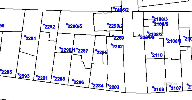 Parcela st. 2285 v KÚ Líšeň, Katastrální mapa