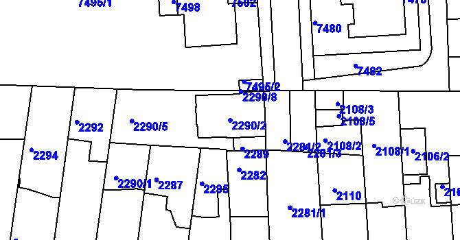 Parcela st. 2290/2 v KÚ Líšeň, Katastrální mapa
