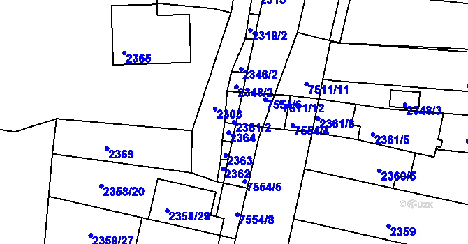 Parcela st. 2361/2 v KÚ Líšeň, Katastrální mapa
