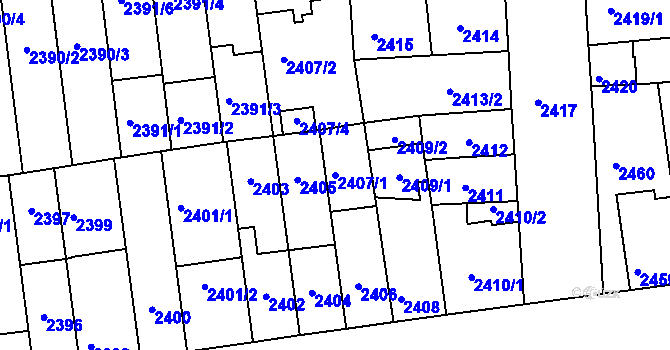 Parcela st. 2407/1 v KÚ Líšeň, Katastrální mapa