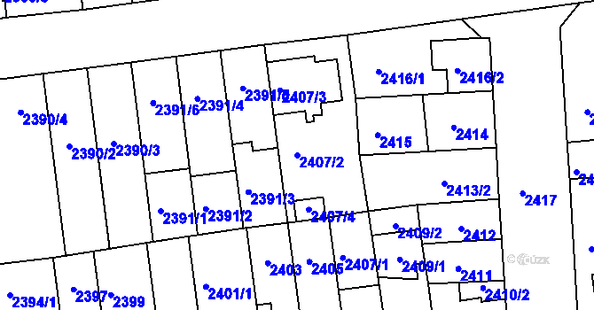 Parcela st. 2407/2 v KÚ Líšeň, Katastrální mapa