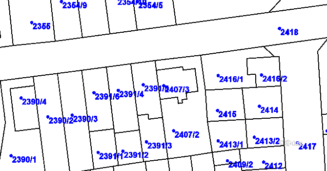 Parcela st. 2407/3 v KÚ Líšeň, Katastrální mapa