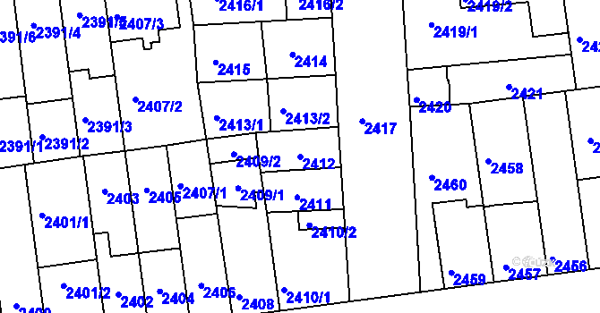 Parcela st. 2412 v KÚ Líšeň, Katastrální mapa