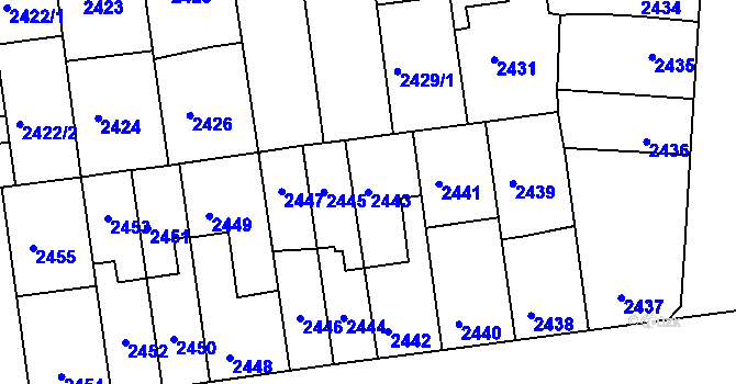 Parcela st. 2443 v KÚ Líšeň, Katastrální mapa