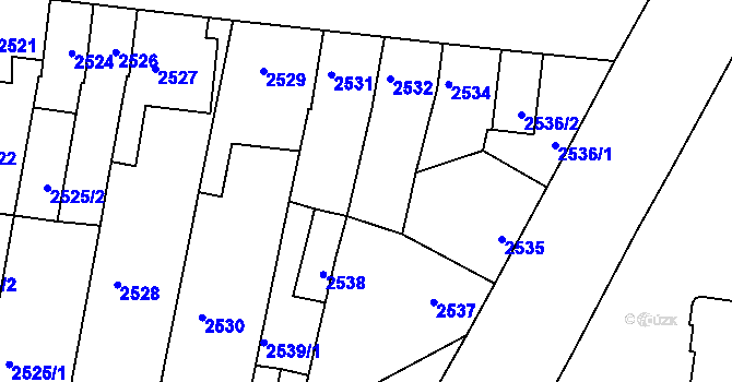 Parcela st. 2533 v KÚ Líšeň, Katastrální mapa