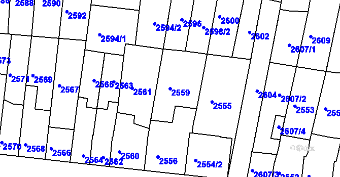 Parcela st. 2559 v KÚ Líšeň, Katastrální mapa