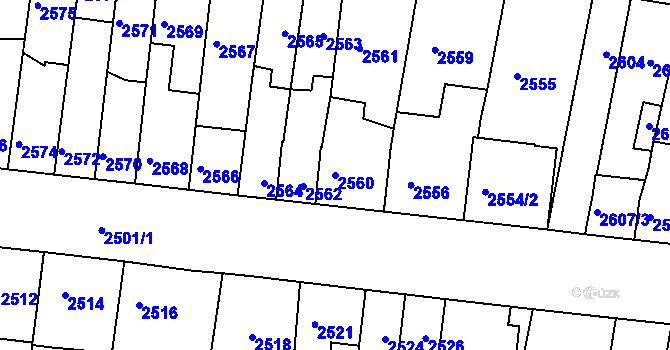 Parcela st. 2560 v KÚ Líšeň, Katastrální mapa