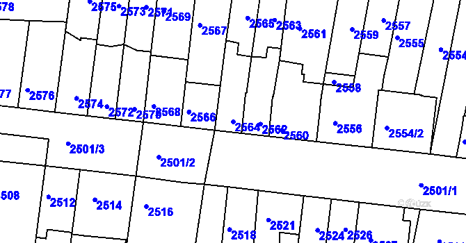 Parcela st. 2564 v KÚ Líšeň, Katastrální mapa