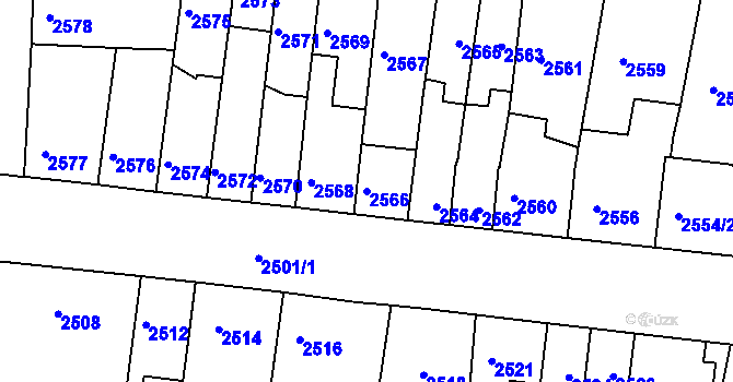 Parcela st. 2566 v KÚ Líšeň, Katastrální mapa
