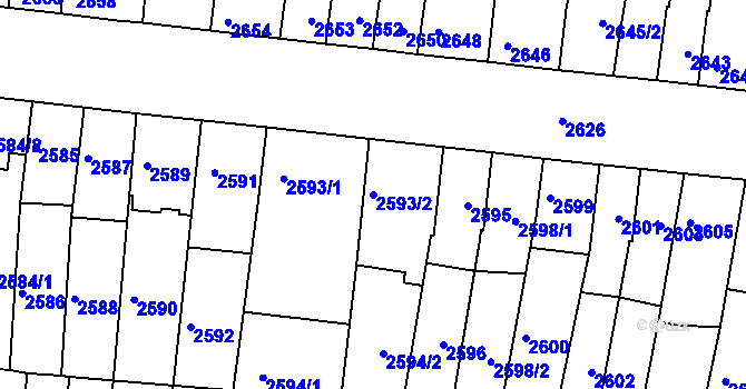 Parcela st. 2593/2 v KÚ Líšeň, Katastrální mapa