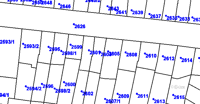 Parcela st. 2603 v KÚ Líšeň, Katastrální mapa