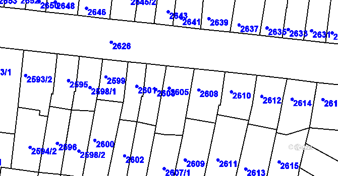 Parcela st. 2605 v KÚ Líšeň, Katastrální mapa