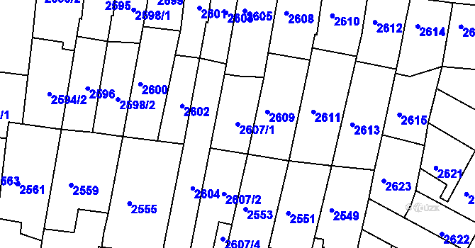 Parcela st. 2607/1 v KÚ Líšeň, Katastrální mapa