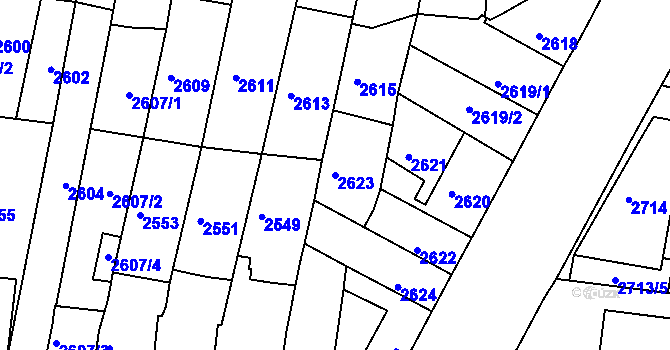 Parcela st. 2623 v KÚ Líšeň, Katastrální mapa