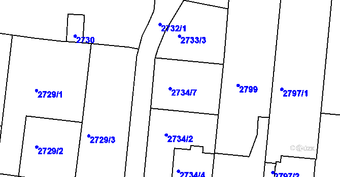 Parcela st. 2734/7 v KÚ Líšeň, Katastrální mapa
