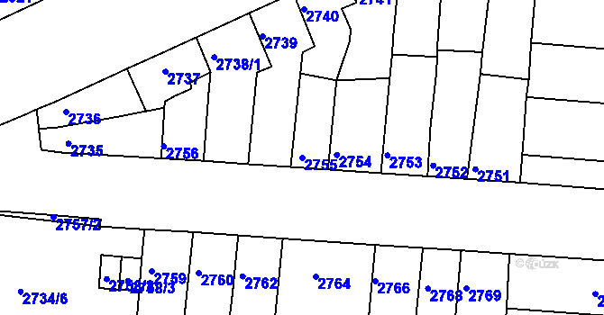 Parcela st. 2755 v KÚ Líšeň, Katastrální mapa