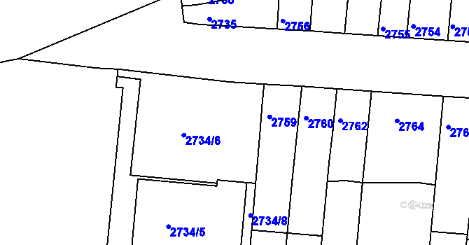 Parcela st. 2758/2 v KÚ Líšeň, Katastrální mapa