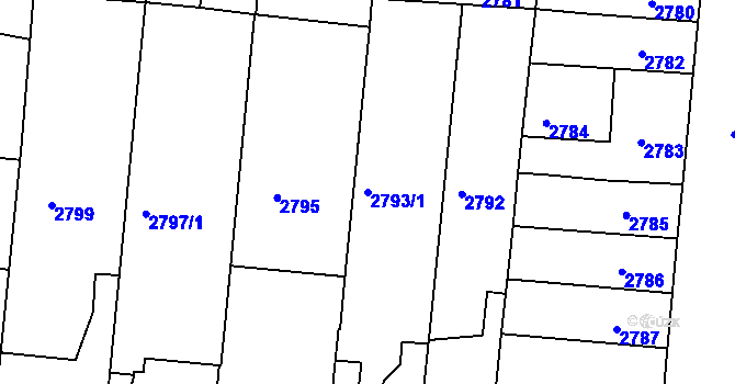 Parcela st. 2793/1 v KÚ Líšeň, Katastrální mapa