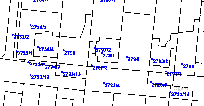 Parcela st. 2796 v KÚ Líšeň, Katastrální mapa