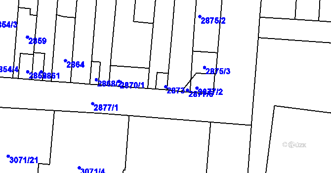 Parcela st. 2873 v KÚ Líšeň, Katastrální mapa