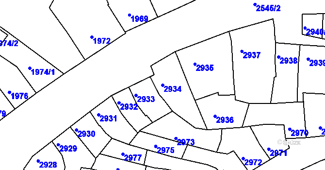 Parcela st. 2934 v KÚ Líšeň, Katastrální mapa