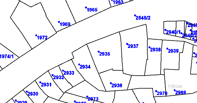 Parcela st. 2935 v KÚ Líšeň, Katastrální mapa