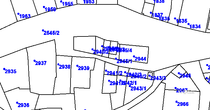 Parcela st. 2945/6 v KÚ Líšeň, Katastrální mapa
