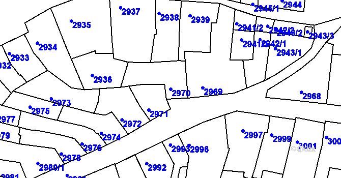 Parcela st. 2970 v KÚ Líšeň, Katastrální mapa