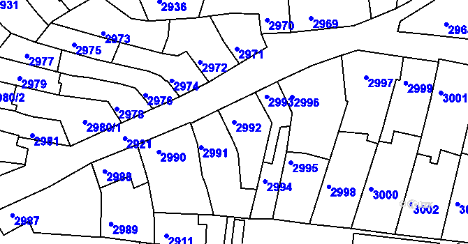 Parcela st. 2992 v KÚ Líšeň, Katastrální mapa