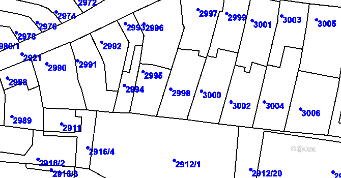 Parcela st. 2998 v KÚ Líšeň, Katastrální mapa