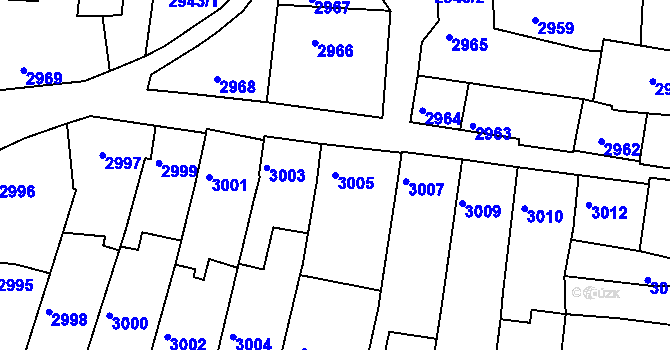 Parcela st. 3005 v KÚ Líšeň, Katastrální mapa