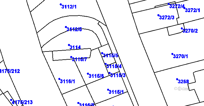 Parcela st. 3115/5 v KÚ Líšeň, Katastrální mapa
