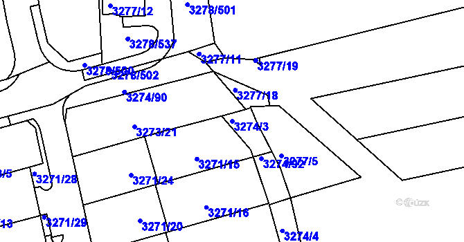 Parcela st. 3274/3 v KÚ Líšeň, Katastrální mapa