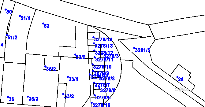 Parcela st. 3278/3 v KÚ Líšeň, Katastrální mapa