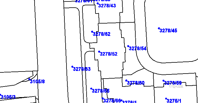 Parcela st. 3278/52 v KÚ Líšeň, Katastrální mapa