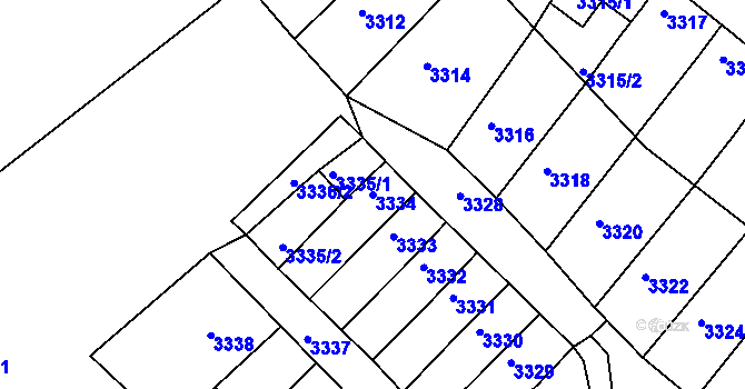 Parcela st. 3334 v KÚ Líšeň, Katastrální mapa