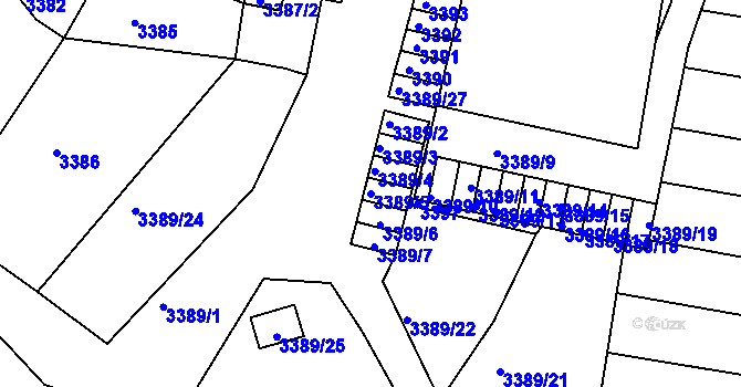 Parcela st. 3389/5 v KÚ Líšeň, Katastrální mapa
