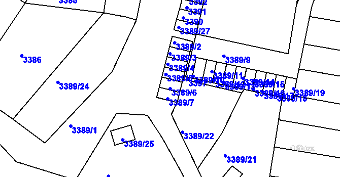 Parcela st. 3389/6 v KÚ Líšeň, Katastrální mapa